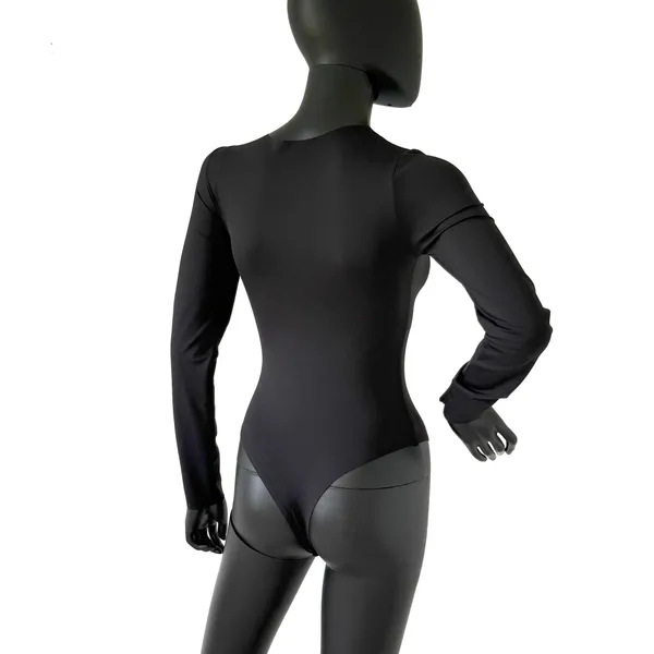 Black Slim Fit Bodysuit One Piece Long Sleeve Seamless Top Tee T-Shirt Blouse - Image 7