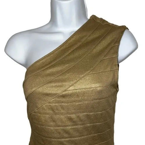 EXPRESS Shimmery Gold One Shoulder Bandage Mini Dress NWT $89 Size‎ XS - Image 3