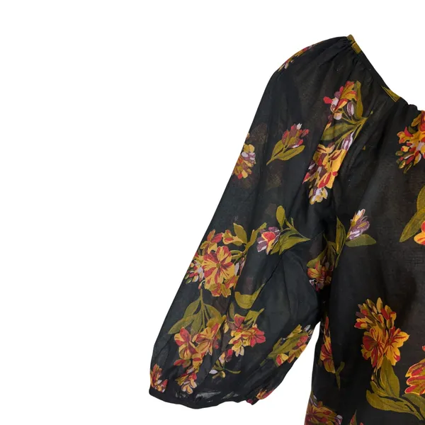 Edme & Esyllte Anthropologie Black‎ Floral Peasant Blouse Puff Sleeve Size 10 - Image 2