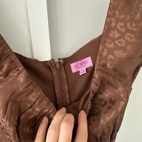 Brown Satin Leopard Print Baby Doll Dress • Size XS - Image 3