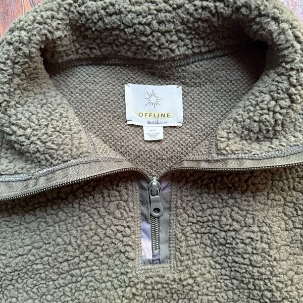 Aerie Fleece Pullover Quarter Zip Sweatshirt Olive Green Camo Womens Size Small - Image 8