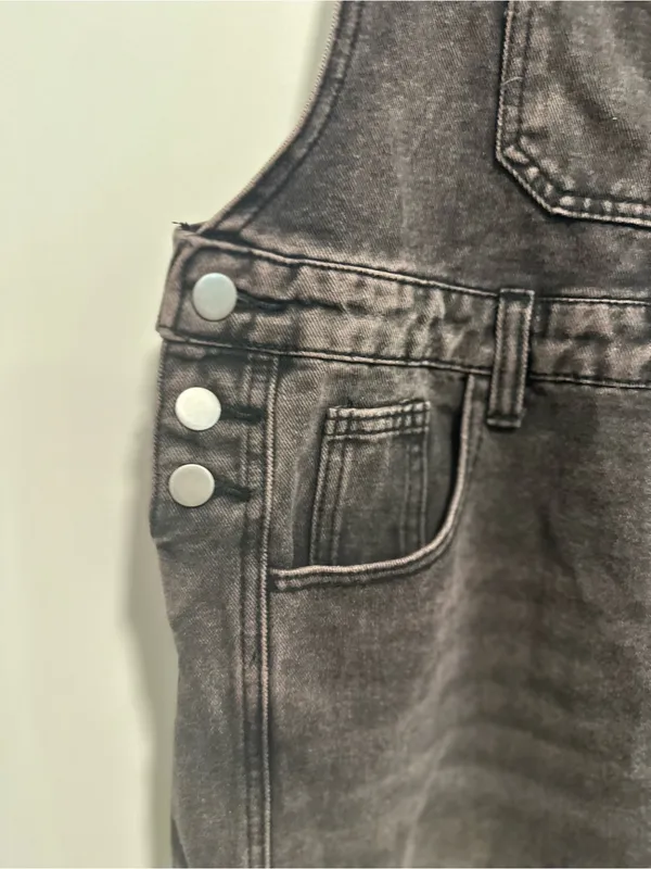 Black denim overalls jumpsuit Sz:L acid washed relaxed fit wide leg Baggy. - Image 10