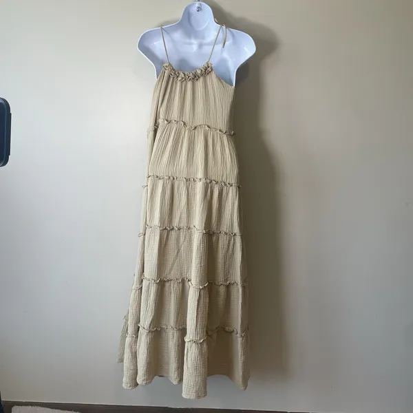 Anthropologie Charlie Holiday Senorita Maxi Dress Sz 8 Tan‎ Boho Tiered Sundress - Image 7