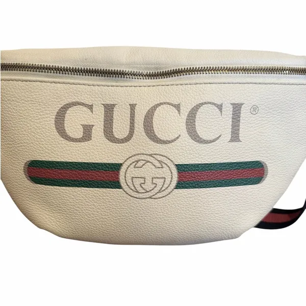 Authentic Gucci Print Leather Belt Bag White Logo Web Stripe Crossbody - Image 3