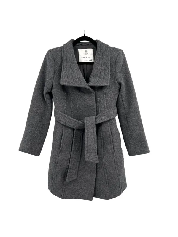 Babaton Connor Button-up Wrap Coat Funnel Neck Size XS Gray Wool-Blend Belted - Image 3