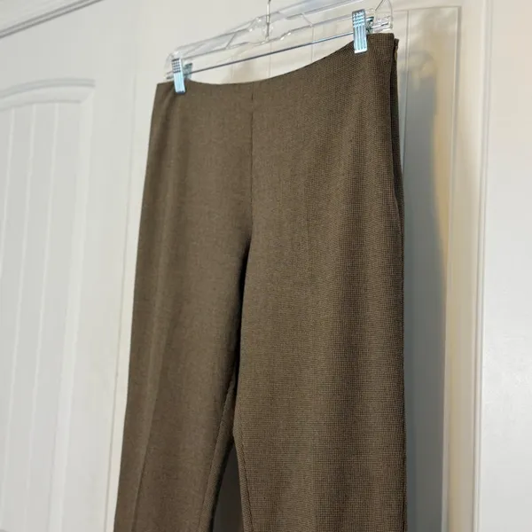 Eleven Luxe Dress Pants 10 Brown Micro Houndstooth High Waist Straight Leg Zip - Image 7