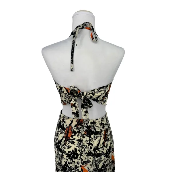 Suen Noaj Molaga Bird Maxi Dress L Floral Halter Cutout Tropical Travel Resort - Image 9