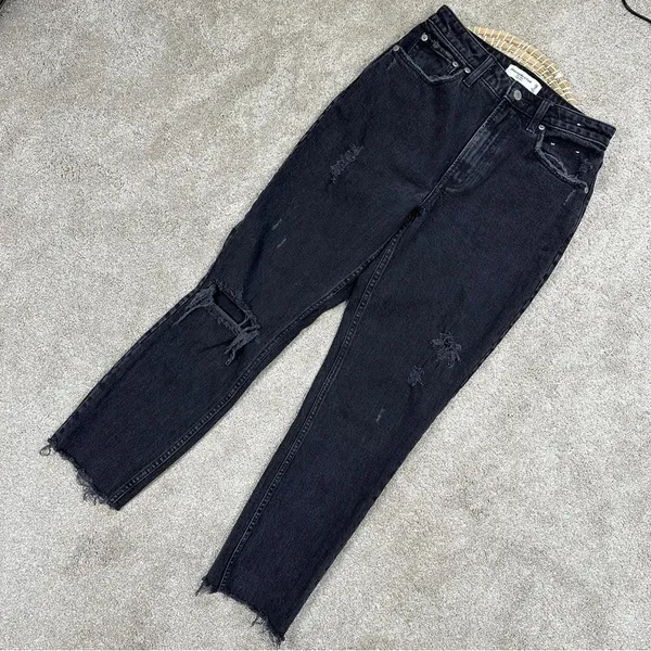 Abercrombie & Fitch Curve Love The Mom High Rise Skinny Jean Black Destroy 26 2R - Image 4