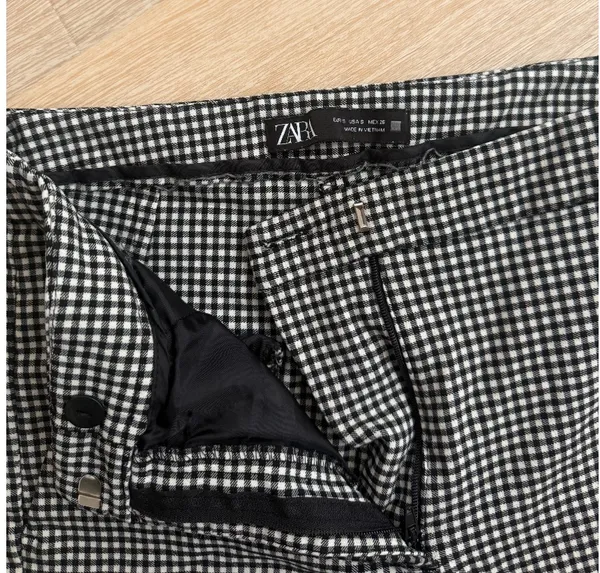 ZARA Black & White Gingham Slim Ankle Trousers - Image 4
