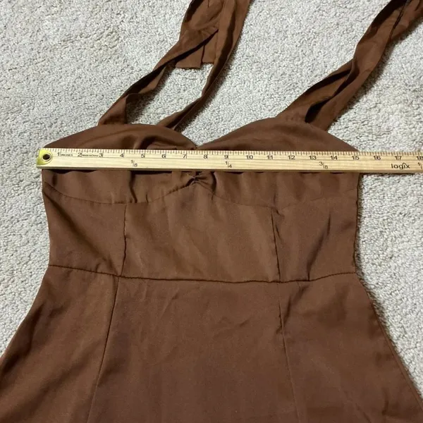 Rosedress Brown Tie Shoulder Sweetheart Midi Coquette Dress‎ with Slit Size S - Image 5