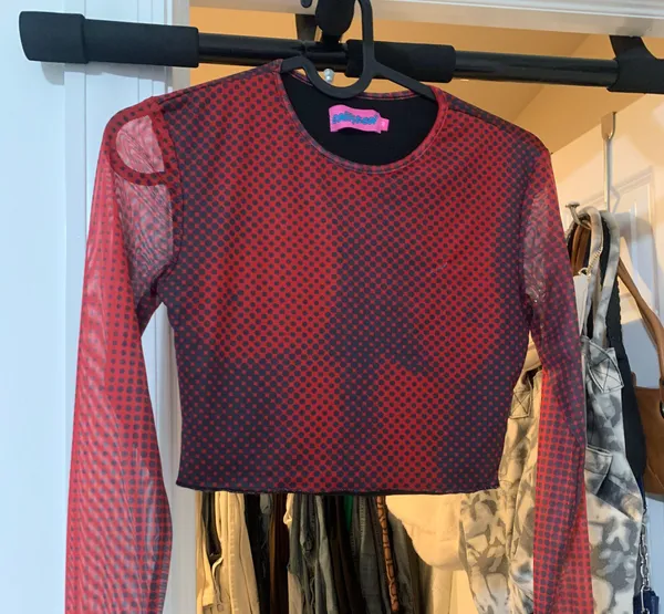 Edikted Red Mesh Long Sleeve Top - Image 2