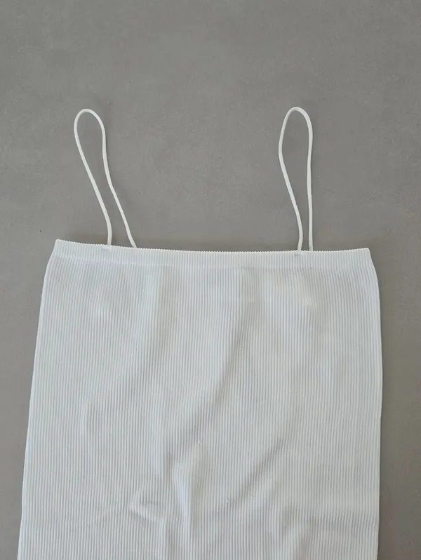 Zara White Ribbed Spaghetti-Strap Bodysuit Square Neckline Size M/L - Image 4