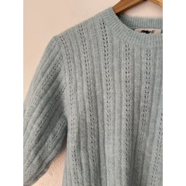 NWT Madewell Cloudsoft Short Sleeve Sweater Tee Mint Blue Small Pointelle Wool - Image 6