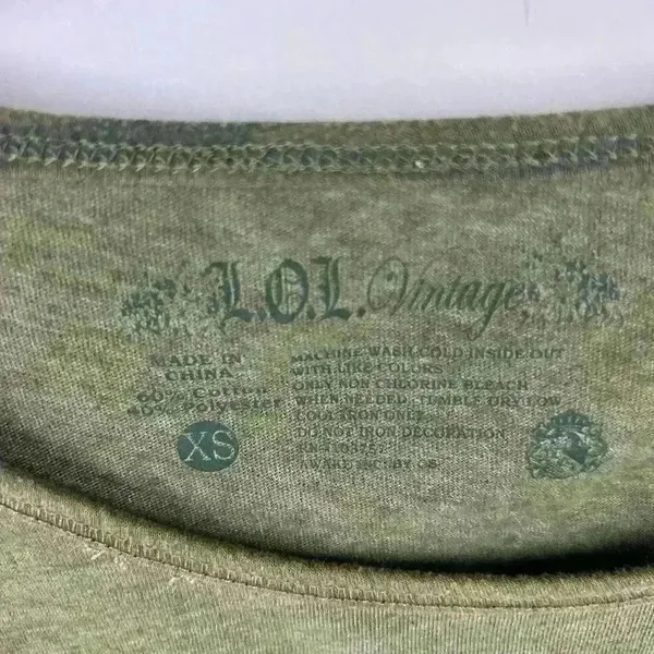 LOL Vintage green shirt‎ with short sleeve camouflage arms- Size XS - Image 2
