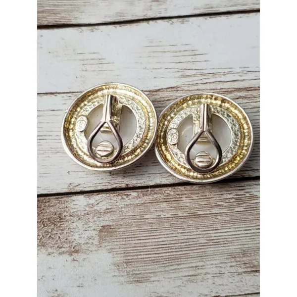 Vintage Premier Clip On Earrings Faux Pearl with Gold Tone Circle - Image 3