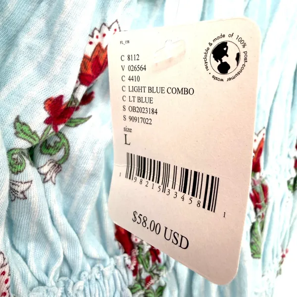 We The Free Dolce Vita Tank Top Women L Blue Floral Smocked Boho Cottage Coastal - Image 5
