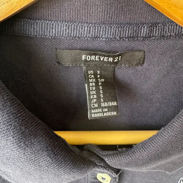 Forever 21 Crop Top Polo Shirt Cat Embroidery‎ Short Sleeve Navy S - Image 4