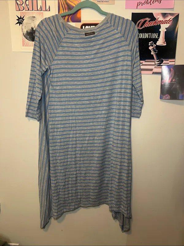 Matilda Jane Blue and Gray Striped Asymmetrical Tunic Dress - Image 5