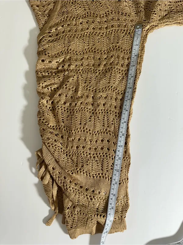 CUPSHE Open knit Beige Drawstring Crochet Beach Cover-Up Womens Top Sz Small - Image 7