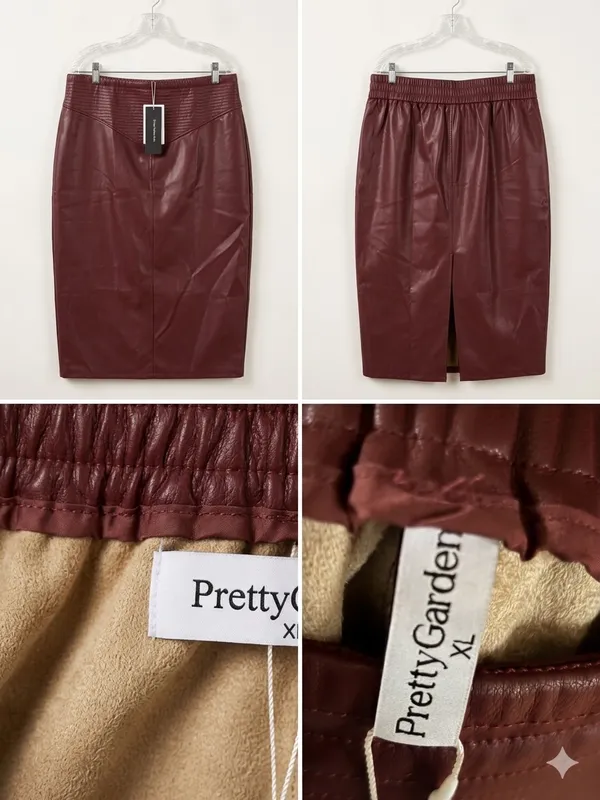 PRETTYGARDEN Women's Burgundy Maxi Leather Skirt - Sleek Pencil Maxi - Image 2