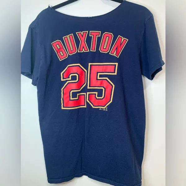 Majestic MN Twins T-Shirt. Women’s M. Buxton. Cut out neck for off the shoulder look - Image 3