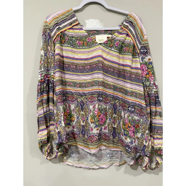 NWT Anthropologie Maeve Ceresco Peasant Boho Floral Blouse Top V-Neck Large 2413 - Image 4
