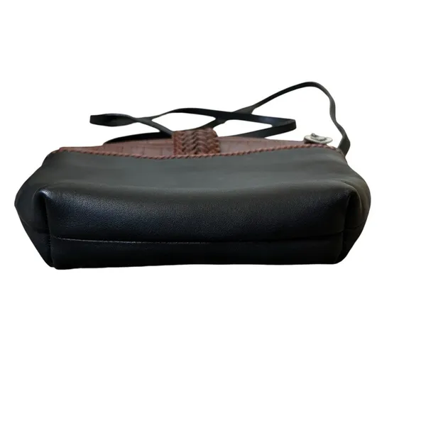 Brighton Vintage Crossbody Bag Black Leather Brown Croc Embossed Heart Accent - Image 7