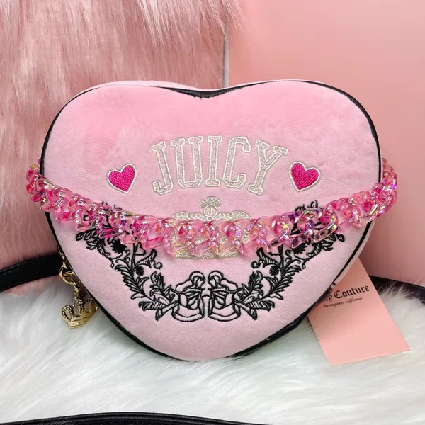 New Juicy Couture Retro Chic Heart Crossbody Bag and Heart Iridescent Chain - Image 2