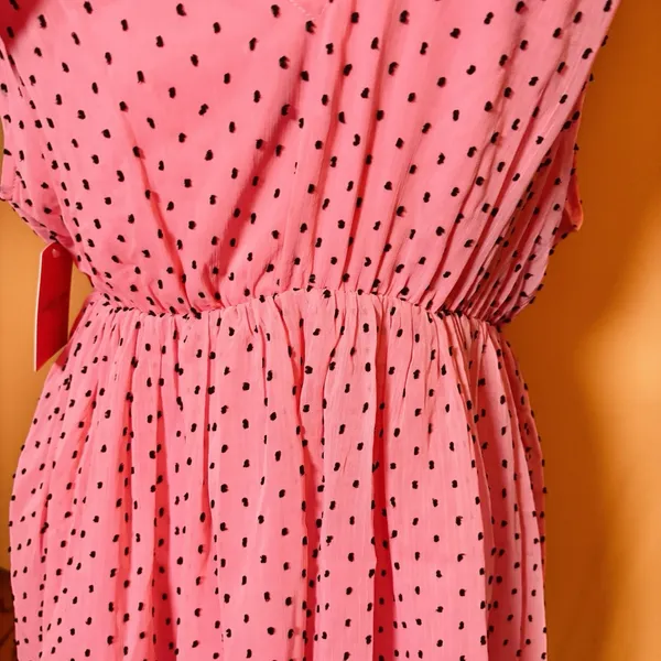 BuddyLove Melanie Tie Shoulder Mini Dress Pink Black‎ Polka Dot V-Neck Large NWT - Image 4