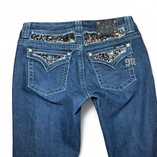 Miss Me Jeans Women’s 30 Easy Boot Cut Bling Flap Pockets JE5731E2L Denim - Image 2