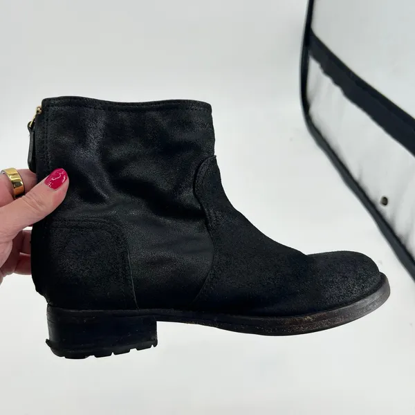Tory Burch Selena distressed suede leather moto boots black zip close TB size 8 - Image 6
