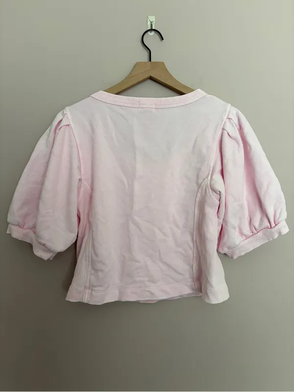 Aerie Seams Right Light Pink Puff Sleeve Cropped Sweatshirt Top Medium - Image 3