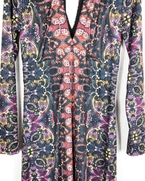 Free People Cabaret Long Sleeve Maxi Dress Medium Sunrise Combo Stretch - Image 9