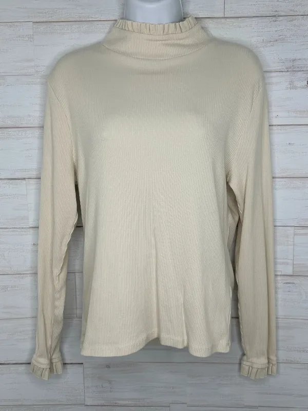 NWOT J. Crew Womens Vintage Rib Ruffle Mockneck in Ivory Size XL - Image 2