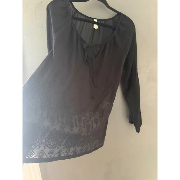 Roper Black Embroidered Peasant Blouse Long Sl‎ Boho Top Small Western Peasant - Image 4