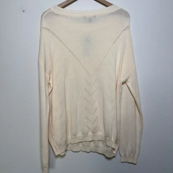 NEW Lulus Women Cotton Sweater XL Cream Pointelle Chevron Knit Oversized Light - Image 7