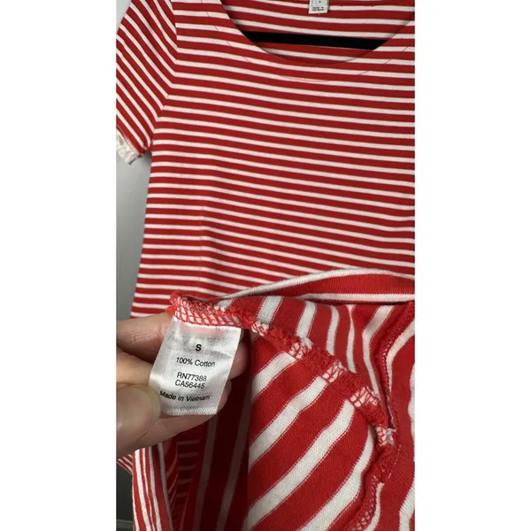 J. Crew Small Dress Womens 100% Cotton‎ Striped Red White Lace Short Sleeve - Image 12