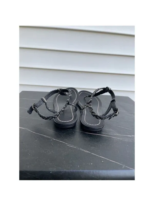 Audrey Brook women’s flat leather woven thong sandals braided black Sz 7 - Image 7