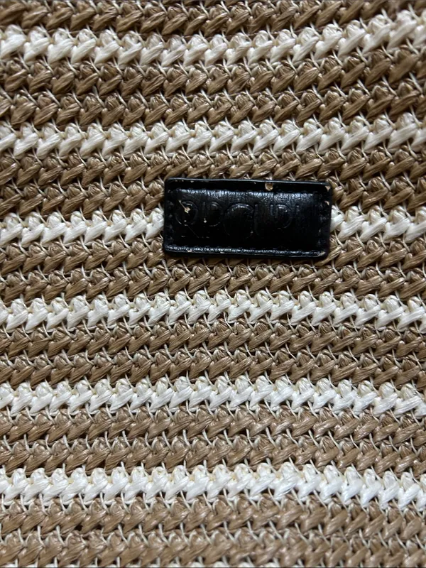 Rip Curl Beige and White Striped Rope Tote with Black Tassel - Image 2
