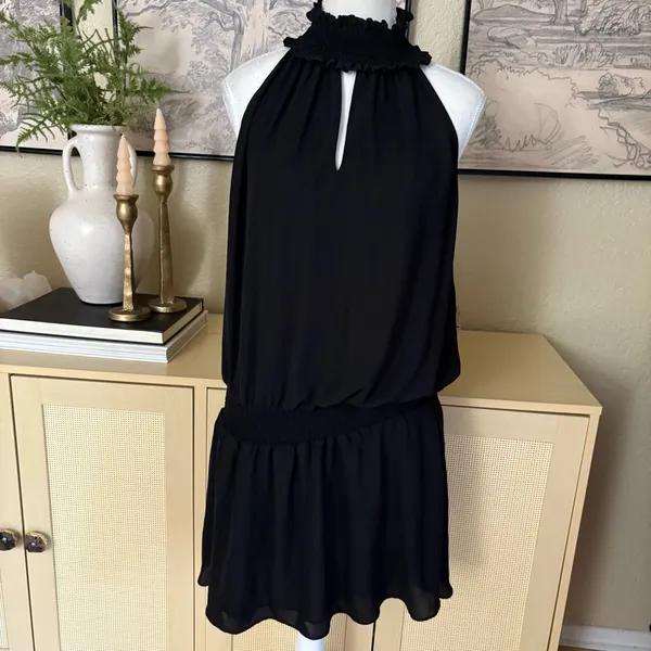 AMANDA‎ UPRICHARD Black Kimmie Dress Mini Smock Waist High Neck Size Large - Image 4