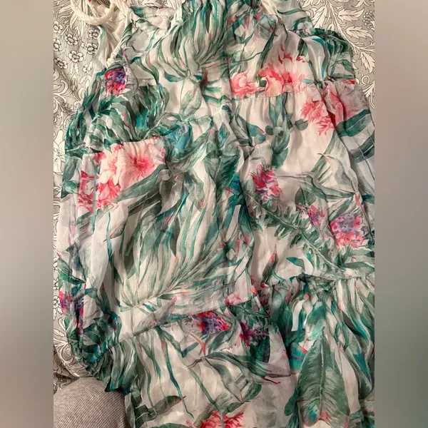 Elena Baldi Silk Blend Tiered Maxi Dress with Green and Pink Pattern - Image 3