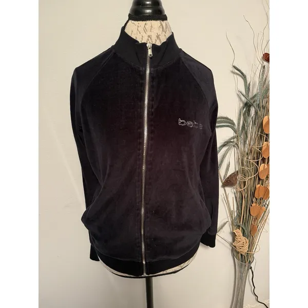 Bebe Track Jacket Activewear Outwear Zip Up Jacket Size XS VTG Y2K Medium Black‎ - Image 2