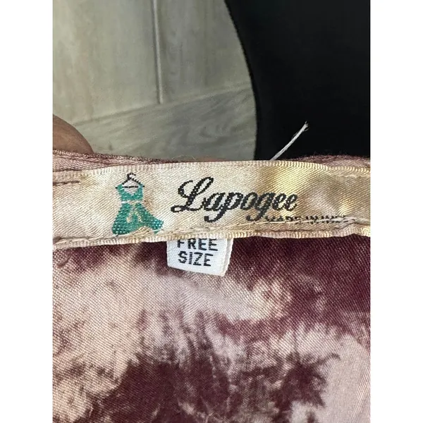 Lapogee Burgundy Tie Dye Embroidered Lace Trim Boho Top Free Size - Image 6