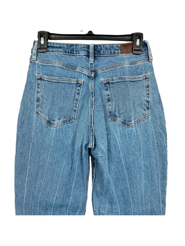 Hollister Curvy High Rise Mom Jeans Patchwork Denim Two Tone Blue Size 26 NWOT - Image 4