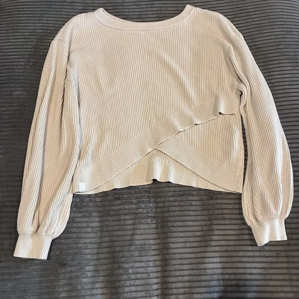 Lululemon Beige Reversible Crossover Sweater Knit Ribbed Cashmere Blend Size 6 - Image 2