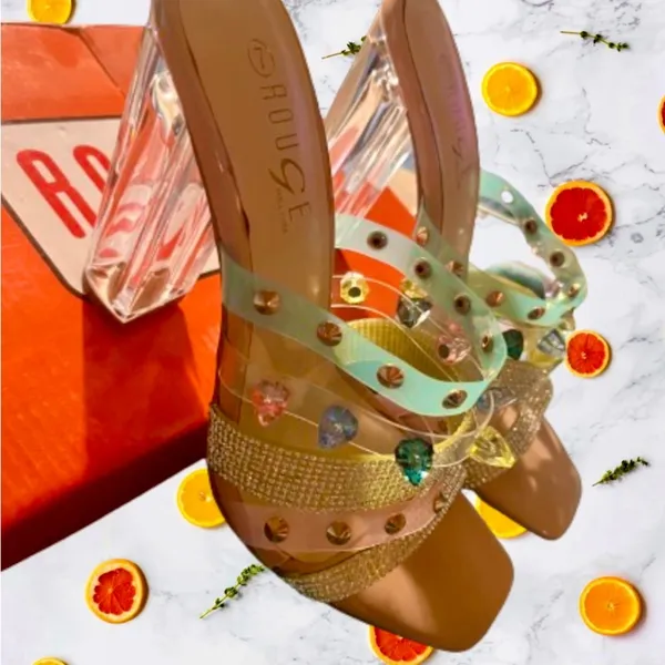 SLASH-10 Rainbow RHINESTONE HIGH HEEL Women – Nude Patent Size 7 - Image 3