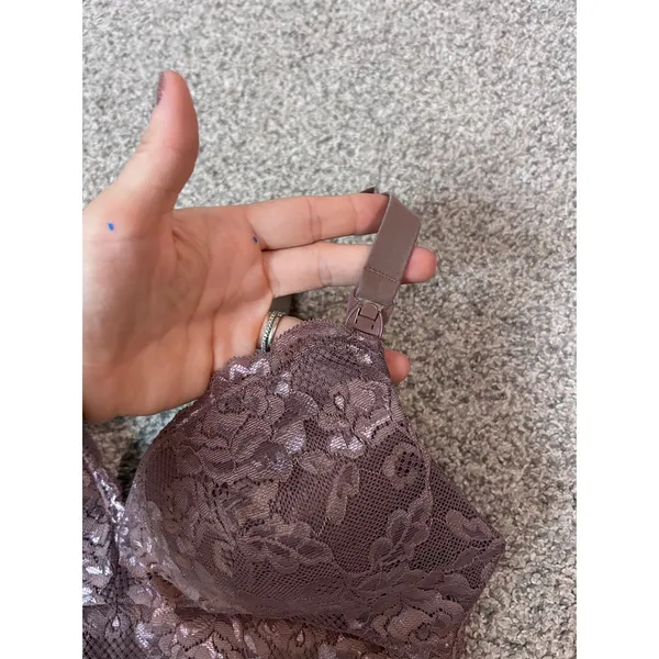 Kindred Bravely Lace Nursing Bra Mauve Floral Shimmer Maternity Bralette Medium - Image 2
