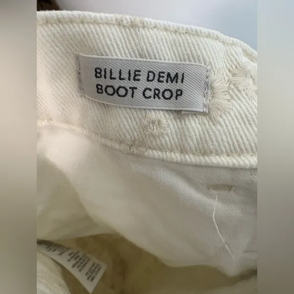 J.Crew‎ Billie Demi Boot Crop Jeans 28 White Embroidered Floral Raw Hem Cotton - Image 4