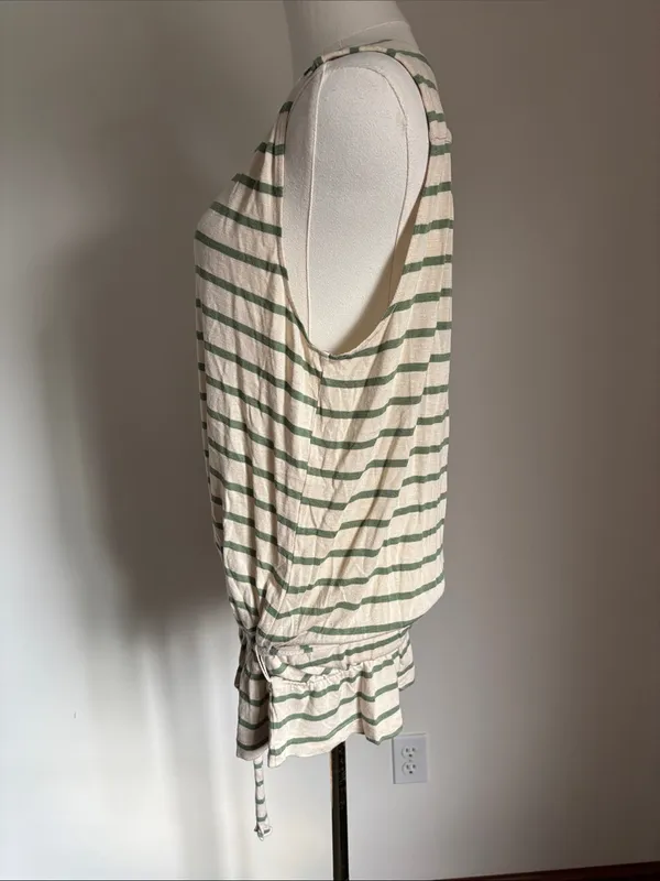 GAP Cream and Sage Green Striped Drawstring Tank - Image 3