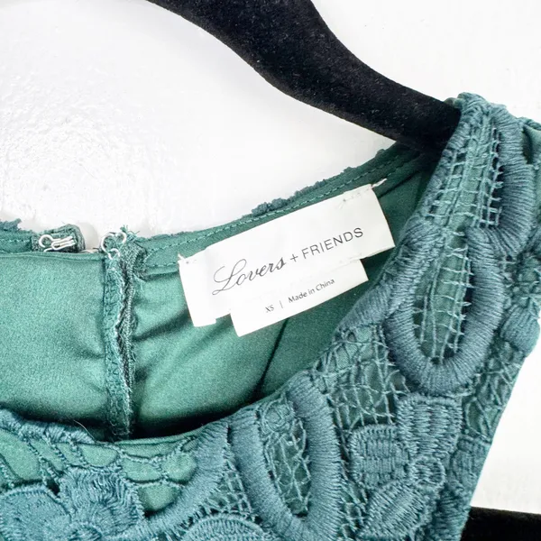 Lovers & Friends x Revolve Caspian Shift Dress Hunter Green Lace Racerback XS - Image 6
